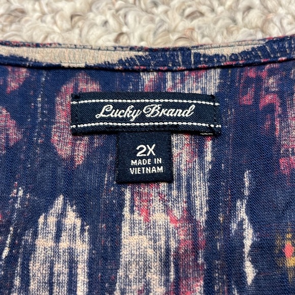 Lucky Brand Aztec Y2K Boho Button Down Blouse Sz 2X 3/4 Length Sleeves - Picture 2 of 8